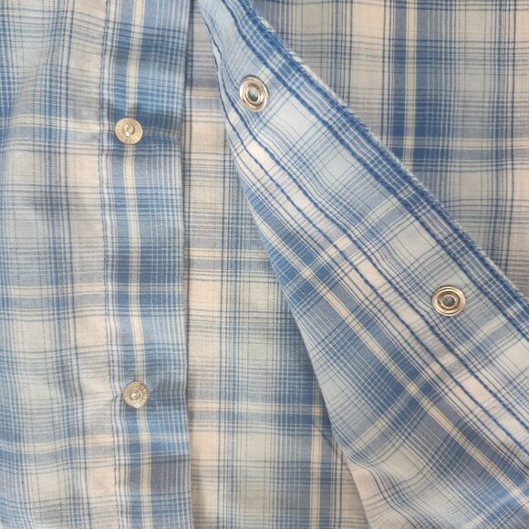 Large Wrangler Mens Western Blue Plaid Short Sleeve Shirt Pearl Snap Buttons - Picture 8 of 12